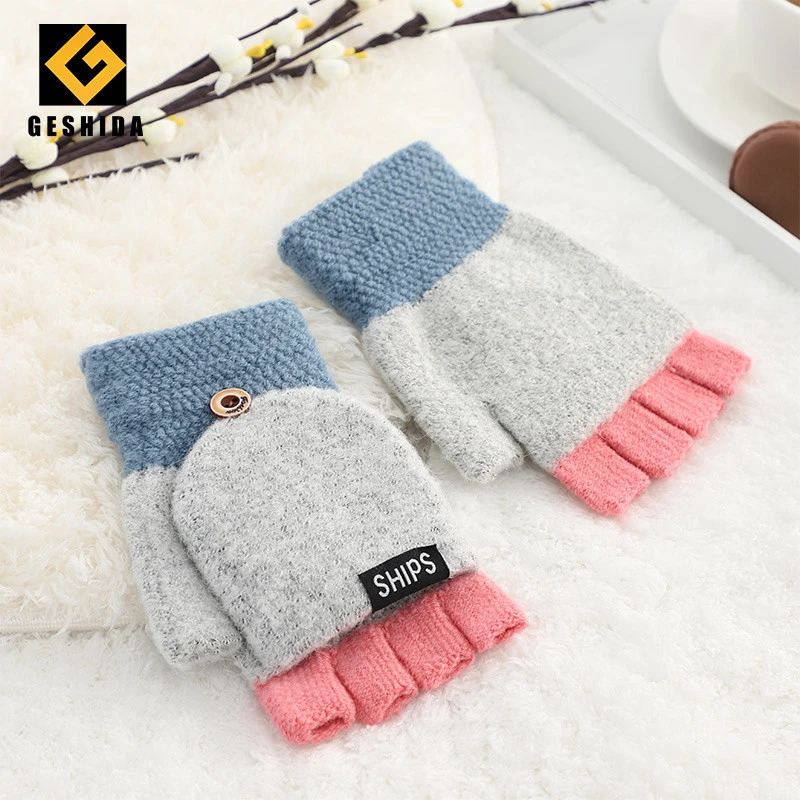 Wholesale half finger computer women winter cute ladies magic knitted gloves for gift