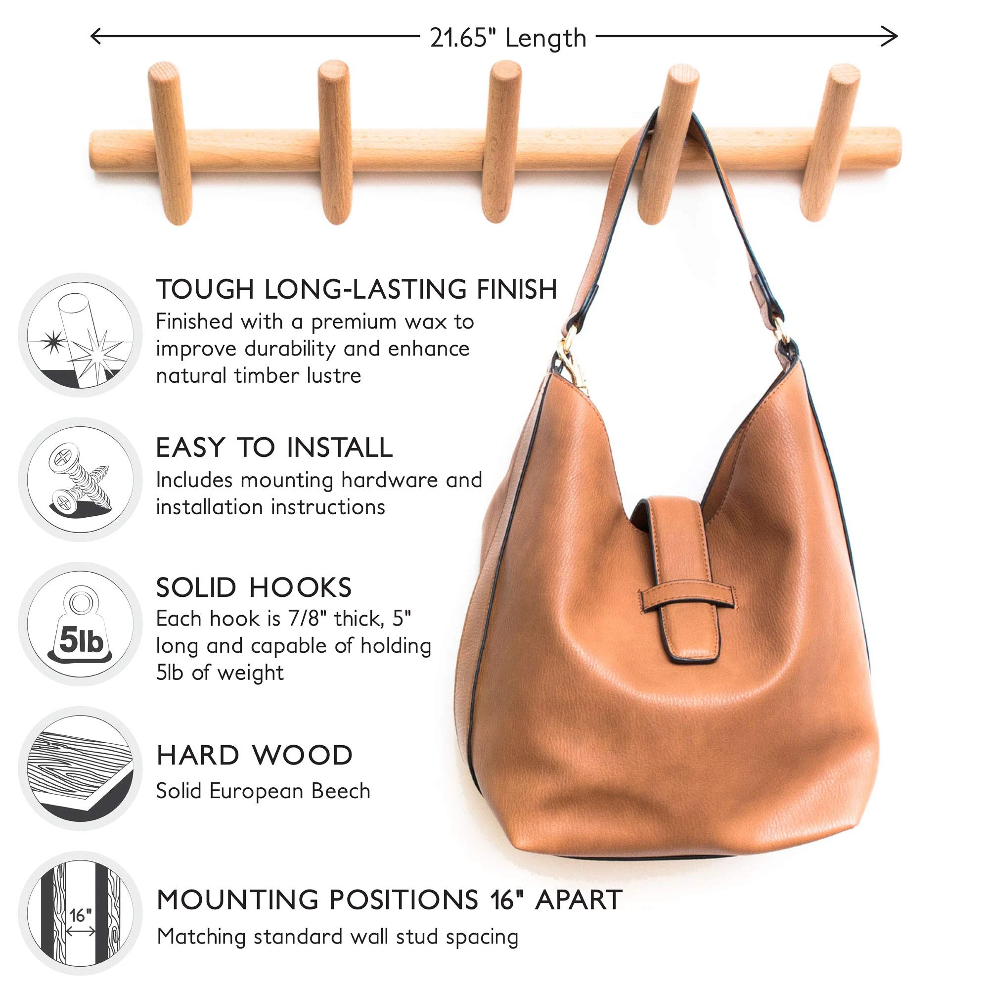 Wholesale High quality wall mount wooden clothes hook hangers