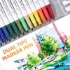 wholesale permanent marker healthy pen paint marker pens set stationery dual color brush pen 24