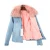 Import Winter Women Denim Series Mid Blue Fluffy Short Fur Jacket Faux Fur Liner And Real Raccoon Fur Collar from China