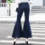 Import Women Wide Leg Flounced Cuffs Pockets Washed Flare Pants Vintage Skinny Jeans from China