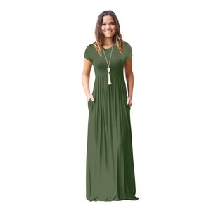 Women&#39;s Short Sleeve Loose Plain Maxi Dresses Casual Long Dresses with Pockets