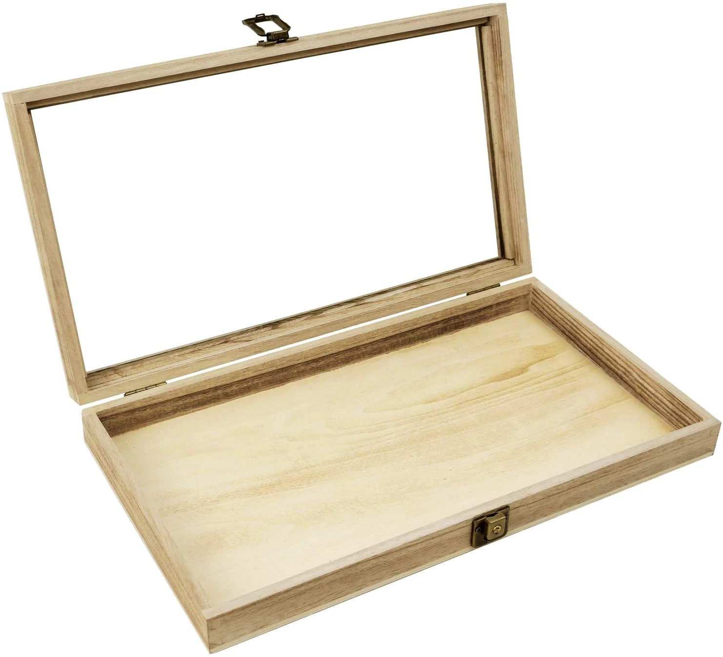 Wood Glass Top Jewelry Display Case Collectibles Wooden Jewelry Tray Home organization Accessories Storage Box