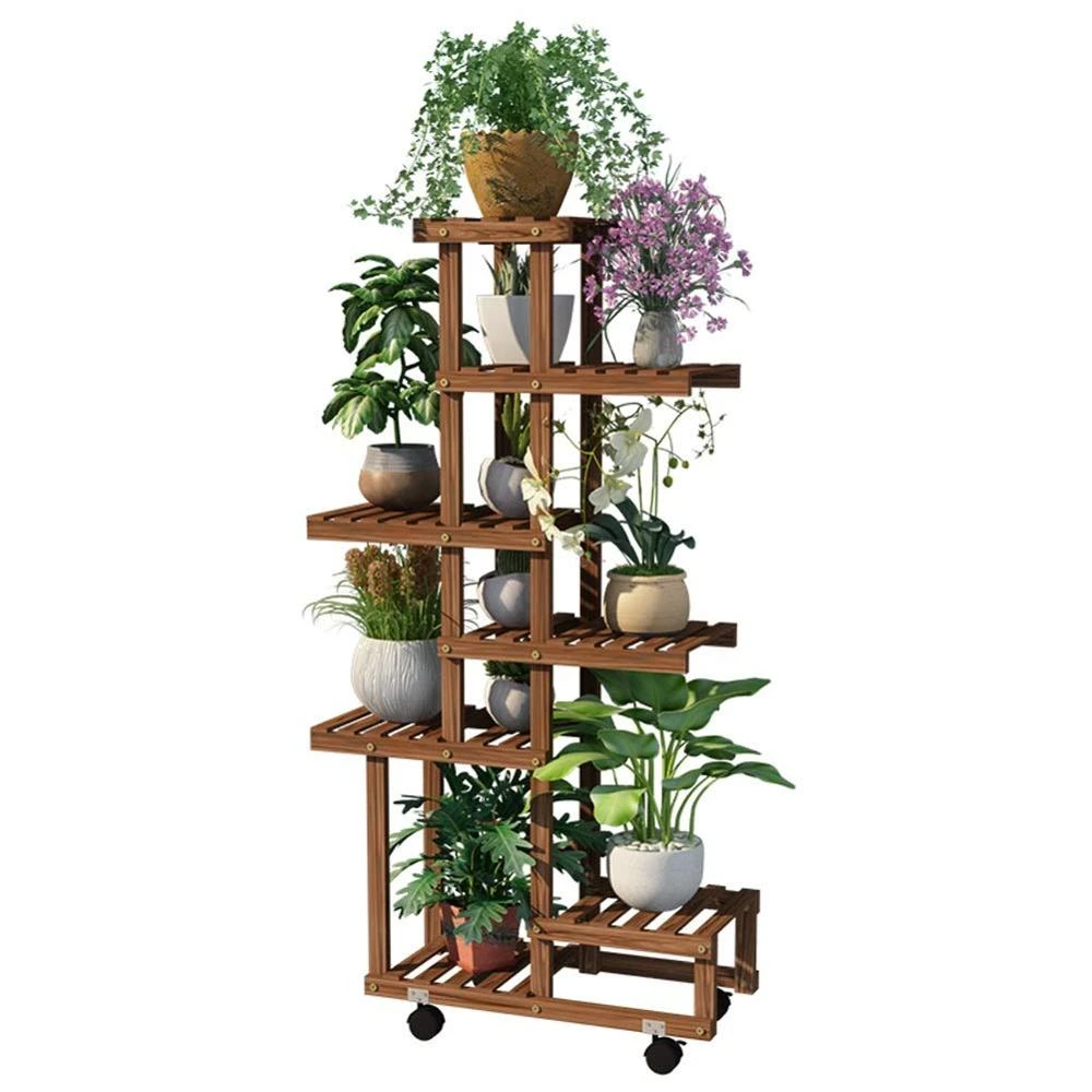 Wooden bamboo Flower Ladder Display Rack Standing Plant Stand