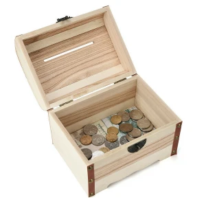 wooden piggy bank handmade children treasure chest money saving boxes