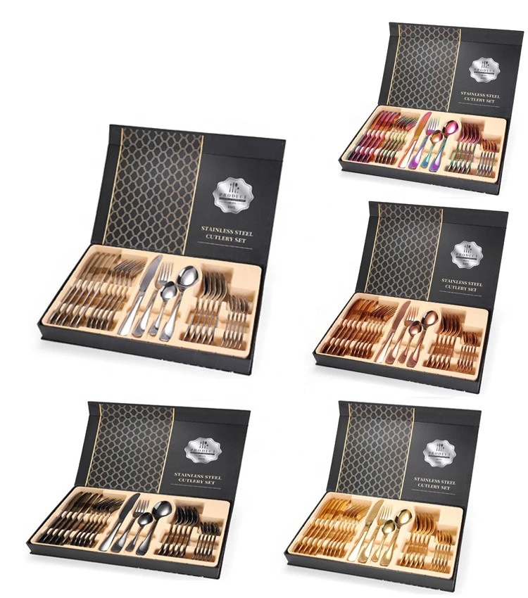 WORTHBBUY 24PCS Silverware Set Metal Travel Flatware Set Stainless Steel Cutlery Set With Gift Box