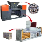 Heavy medical waste urban household waste cardboard box waste dual axis shredder and hydraulic garbage baler