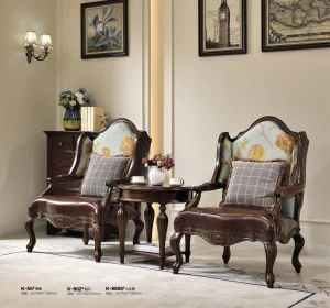 Solid Wood Armchair Carved Classic Fabric Accent Chair