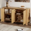 Farmhouse Oak Storage Cabinet 4 Door Retro Sideboard Distressed Finish Adjustable Shelves