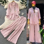 Women’s Embroidered Shirt Pants Set