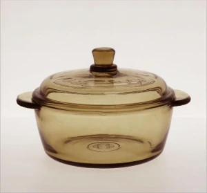 Amber glass cooking pot with cover