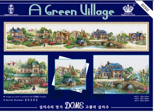 &#039;&#039;A green village&#039;&#039; dome cross stitch, cross stitch kit, DIY embroidery kit