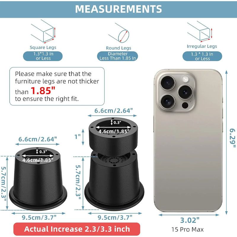 Buy 2+1=3 Inches Adjustable Bed Furniture Riser Mini Small Bottom ...