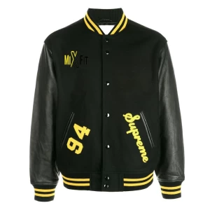 Bomber Baseball Varsity Letterman Jacket Leather Sleeves Wool Body