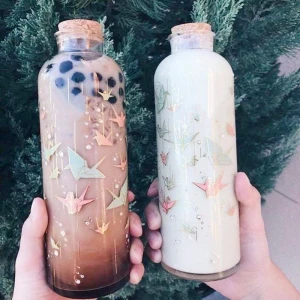 Printed Bubble Tea Glass Bottle with Cork