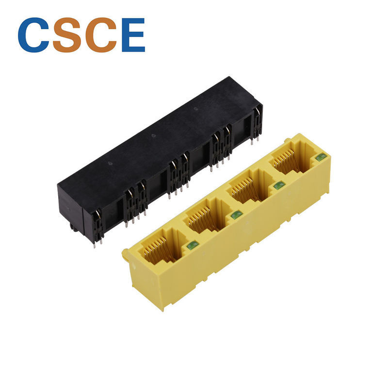 Buy 1*4 Ports Yellow / Black Rj45 Female Connector Rj45 Pcb Jack For ...