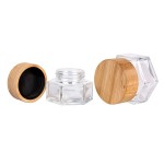 1oz 2.5oz 3oz 30ml 50ml 100ml Hexagonal Cosmetic Skin Care Glass Jar for Face Cream Lotion with Bamboo Wooded Lid