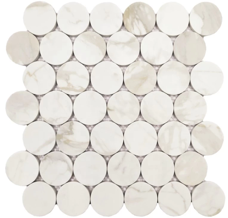 2" concave circle Ink-jet Marble look penny round recycle glass mosaic tile for wall