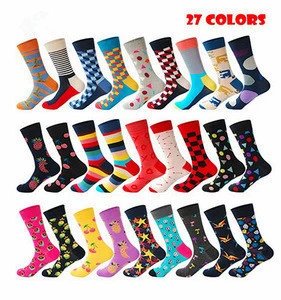 2018 Factory Cheap Wholesale Colorful Mens Happy Socks 27 colors Striped Plaid Diamond Cherry Socks Men Cotton Sock