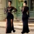 Import 2019 Black elegant long sleeve back See-through maxi evening dresses from China
