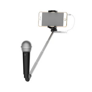 2019  New products Mini selfie stick Microphone recording karaoke mic cell phone stick selfie microphone