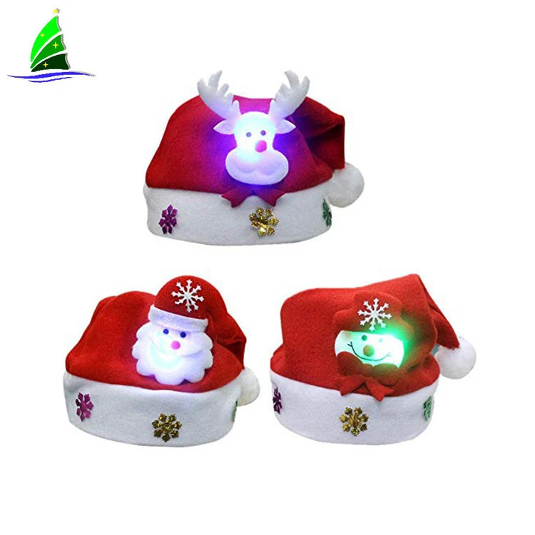 2020 Christmas decoration supplies gorro navidad soft snowman led felt custom light up christmas hats santa claus for adults