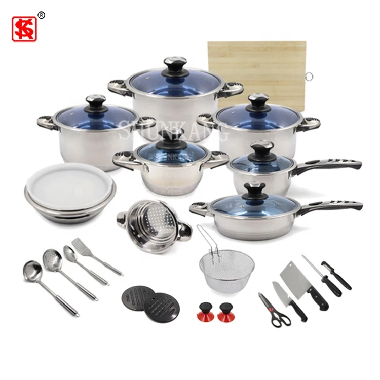 2020 Factory hot sale Cookware set stainless steel cooking steamer pot with glass lid