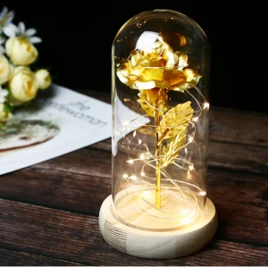 2020 valentine gifts high quality Eternal rose preserved flowers in glass dome with wood base