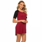 2021 spring and summer short sleeve hit color night dress round neck casual  comfortable sleepwear nighties for women