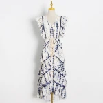 2021 spring Australian holiday style V-neck ruffled sleeveless tie waist printed cake dress long skirt