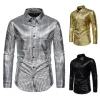 2024 New Mens Checkered Gold Plated Stage Shirt Banquet Fashion Mens Bright Face Long sleeved Shirt