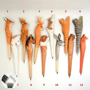 20years factory outlet cash commodity hot sale seconds to send wood material carved ballpen with animal shape promotion gift
