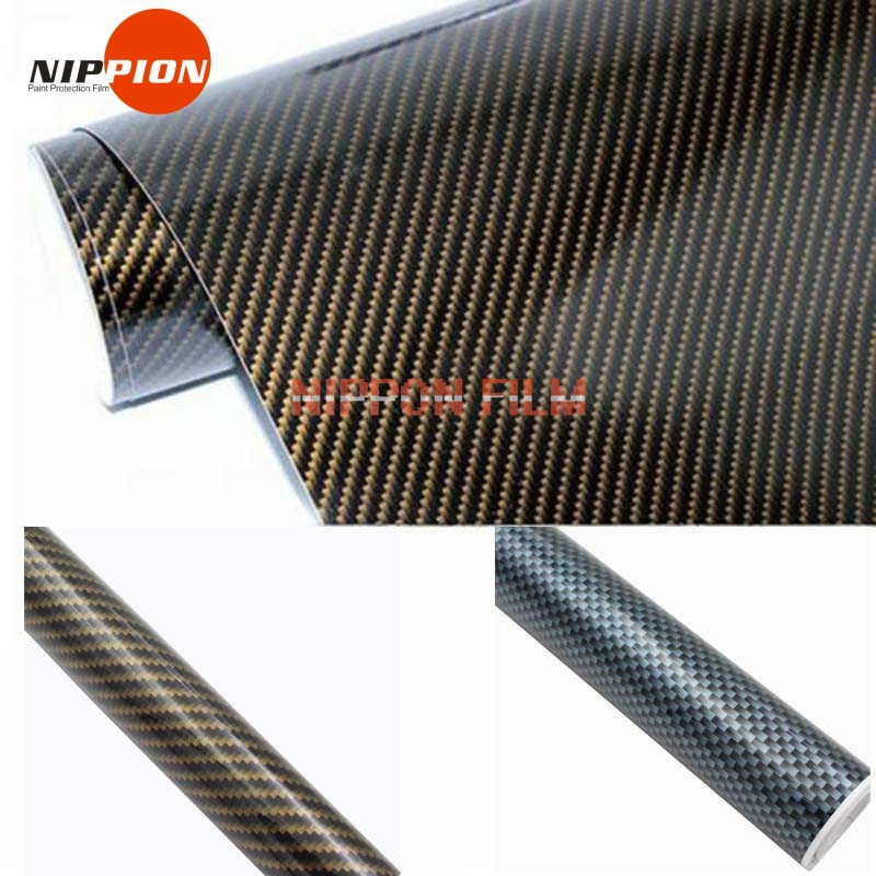 Buy 2d Black Gold High Glossy Carbon Fiber Vinyl Wrap Film Ventilation ...