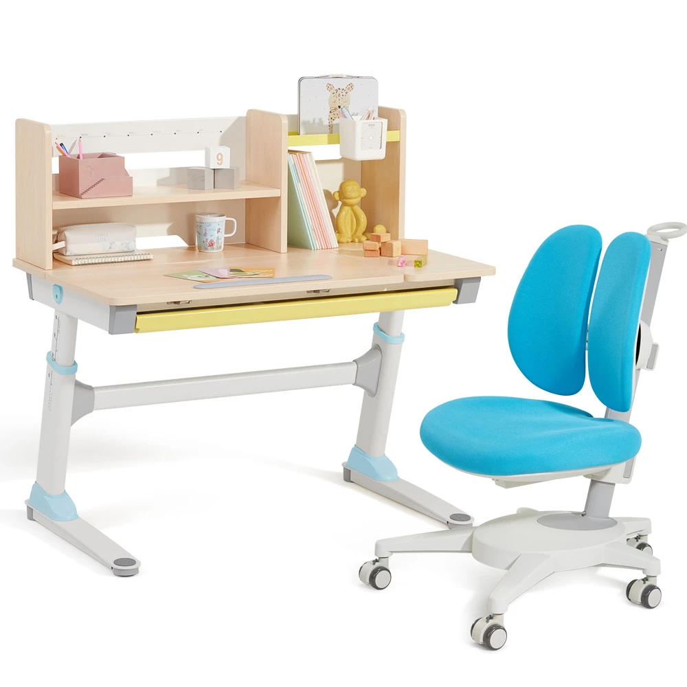 2M2KIDS Hot Sale Children Desk and Chair Set Solid Wood Kids Study Desk and Chair Ergonomic Adjustable Children Chair with Desk