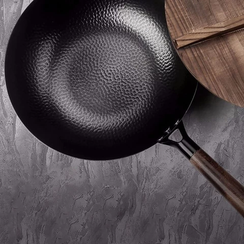 30cm High Quality Seasoned flat bottom carbon steel wok non stick  for all kinds of cooking with removable handle