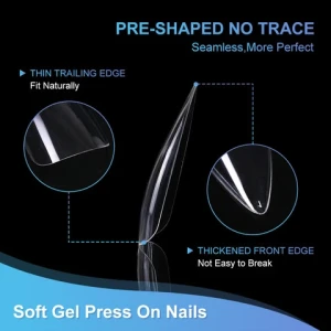 504PCS Stiletto Nail Tips 12 Sizes Full Cover Long Nail for Extension Pre Shaped Ballerina False Press On Nails