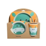 5pcs/sets Baby Kids Dish Natural Bamboo Fiber Tableware Dinner Set