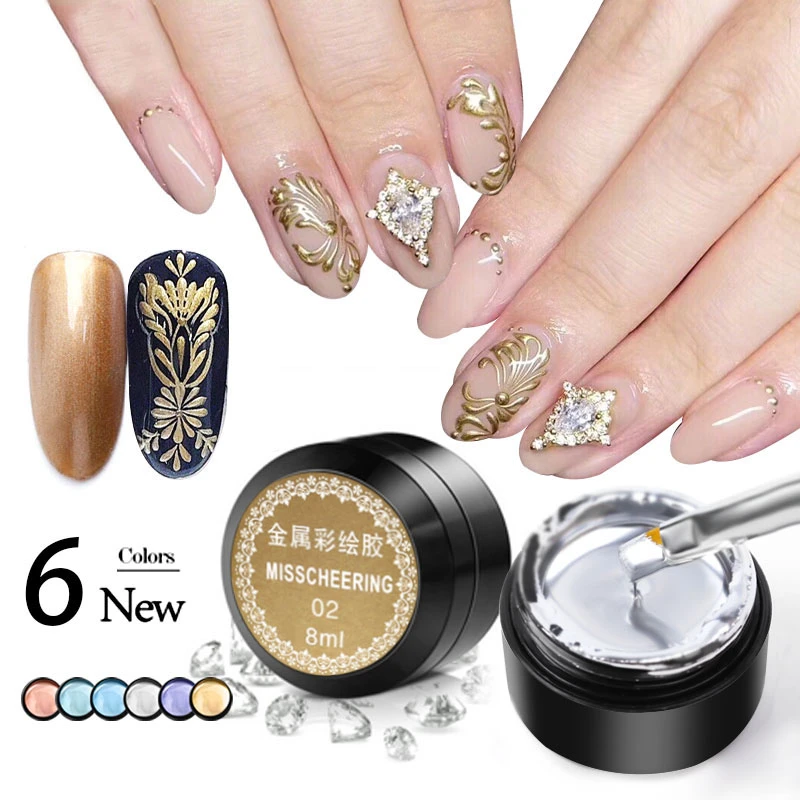 8ML Metallic Color Nail Gel Polish Varnish Lacquer Manicure Painting Spider Flowers Drawing Gold Silver Mirror Effect UV Gel