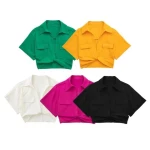 9779 Wholesale comfortable women T-shirt pleated polyester short sleeve crop top solid spaghetti strap Womens Tank Tops