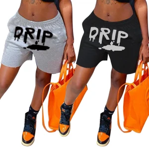 ABgirl 2021 summer DRIP letter print cotton casual sports short pants gray fashion new ladies outfit clothing women pants
