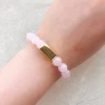 Acceptable Badge Custom Natural Rose Quartz Bead Bracelet Alloy Letter Carving Custom Bracelet