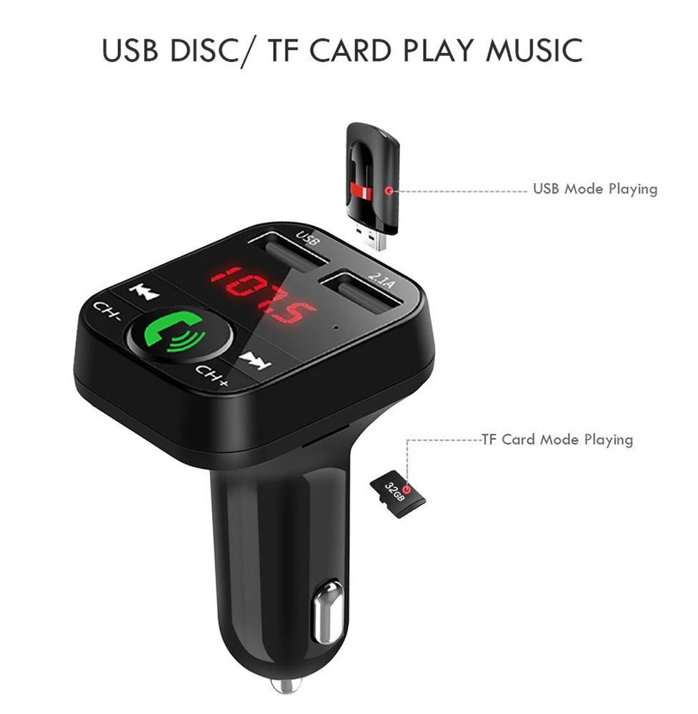 Ali Latest Hot Sale Wireless MP3 Player  HandFree Car kit FM Transmitter Dual 2.4A car charger