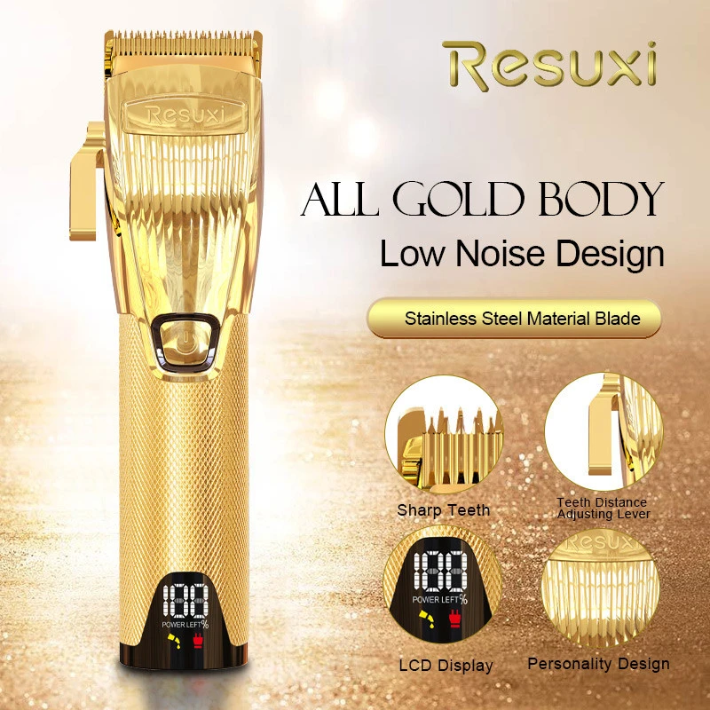 All Gold Body Metal Hair Trimmer Hair Cut Machine For man Electric LCD Wholesale Cordless Professional Hair Clippers