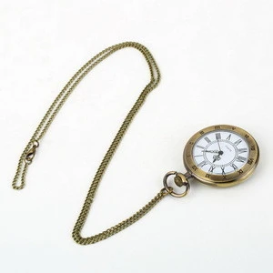 Antique Bronze Roman Numerals Chain Necklace Pendant Quartz Pocket Watch