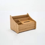 Bamboo TV remote control holder organizer with tissue box