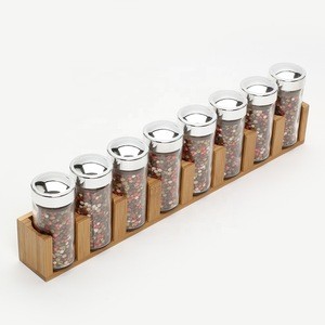 best selling premium custom made glass bottle spice rack set,salt and pepper shakers