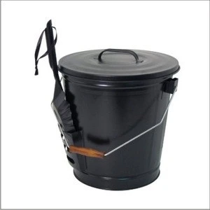 Black Metal Ash Bucket With Lid And Shovel Coal Bucket