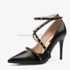 Black PU Handmade Customize Colors Small Strap Rivets Heels Women Fall 2020 High Heel Shoes