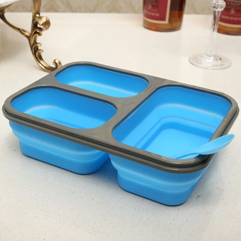 BPA free 3 compartment   silicone collapsible folding lunch box