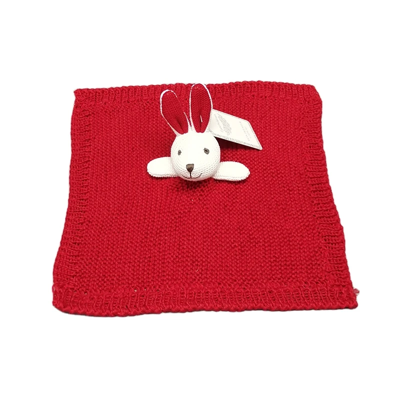 BSCI Factory DouDou Infant 100%cotton hand-knitted bunny shaped baby appease towel small blanket